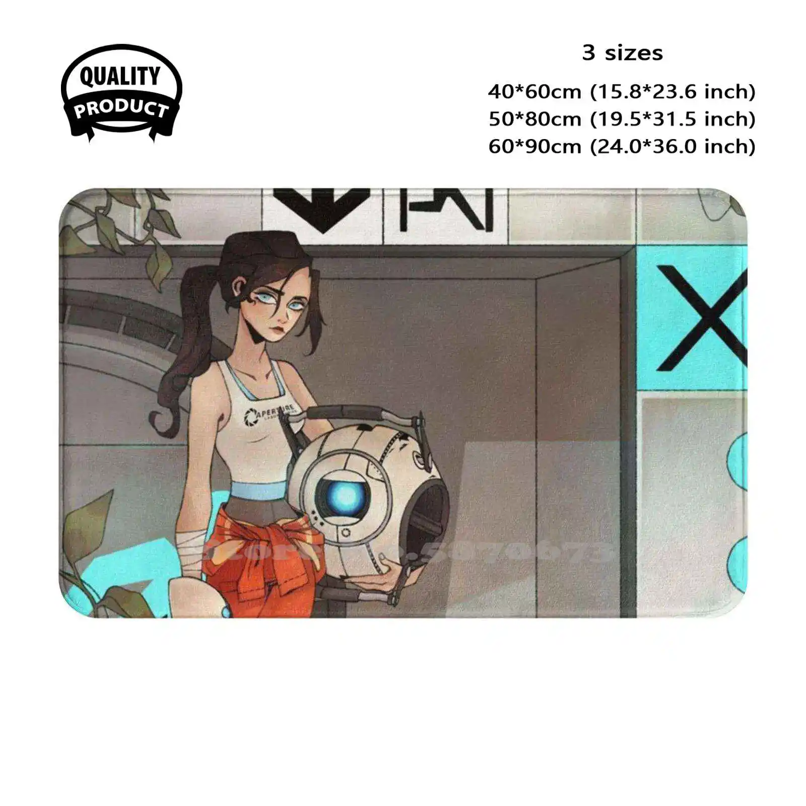 Portal 2 Chell And Wheatley Soft Cushion Home Carpet Door Mat Car Rug Portal 2 Chell Wheatley Video Games Gaming Anime Art Cute