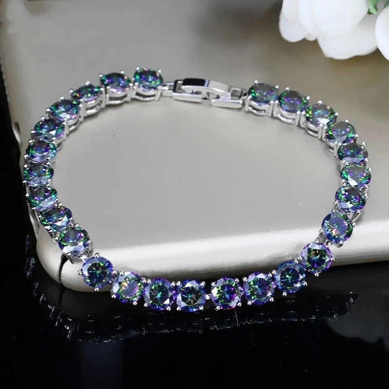 Delicate Sparkling Rainbow Crystal Rhinestone Bracelet for Ladies Tennis Bracelet Fashion Charm Jewelry Gift