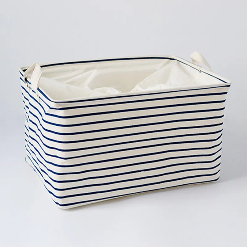 

Cotton Linen Blue Striped Storage Basket Household Bathroom Dirty Clothes Storage Basket Living Room Bedroom Toy Storage Bag