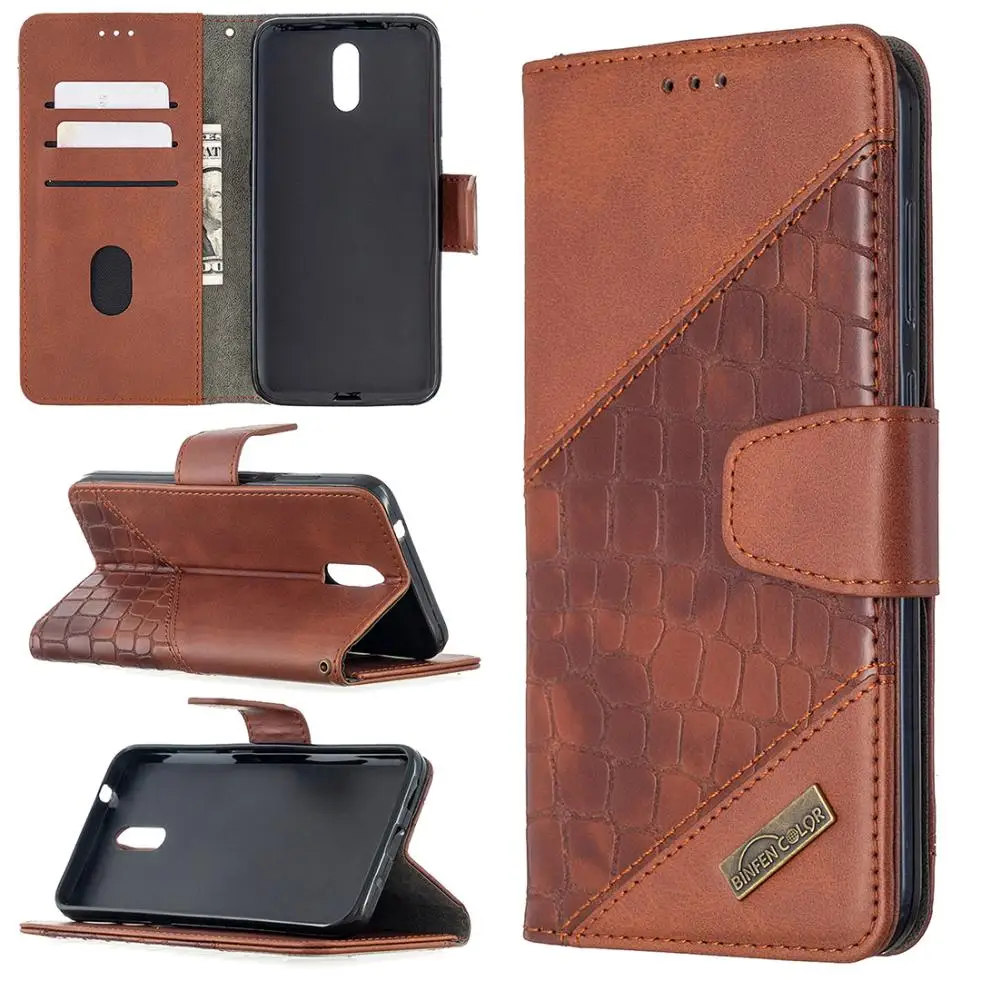 For Nokia 5.3 2.3 1.3 Fashion Crocodile Pattern Splice Leather Case Wallet Card Holder Stand Flip Phone Magnetic Cover PU Bag