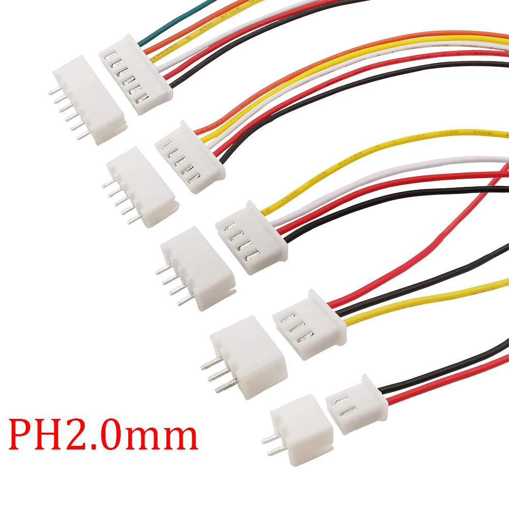 

5Set Mini JST PH2.0 Male Female Plug Cable Jack Connector Pitch 2.0mm 2/3/4/5/6-Pin Plug With Terminal Wire Socket 200MM 26AWG