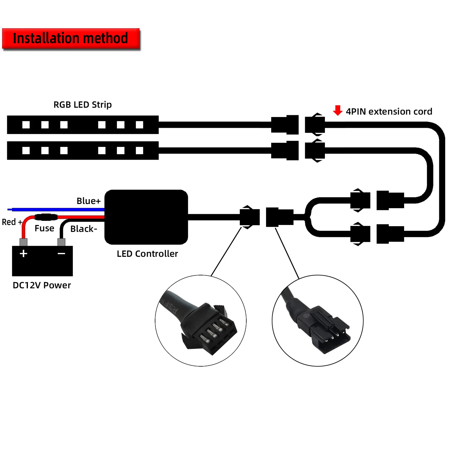 4 pezzi 100cm 2 pezzi Y Line LED Kit moto cavo di prolunga Set per LED Glow Light striscia al Neon multicolore