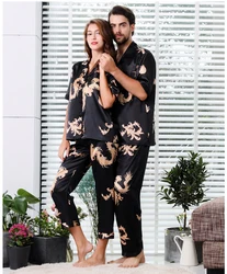 пижама Couple Silk Satin Pajamas Pyjamas Set Long Sleeve Sleepwear Pijama Pajamas Suit Sleep 2PC Set Lounge wear pajamas