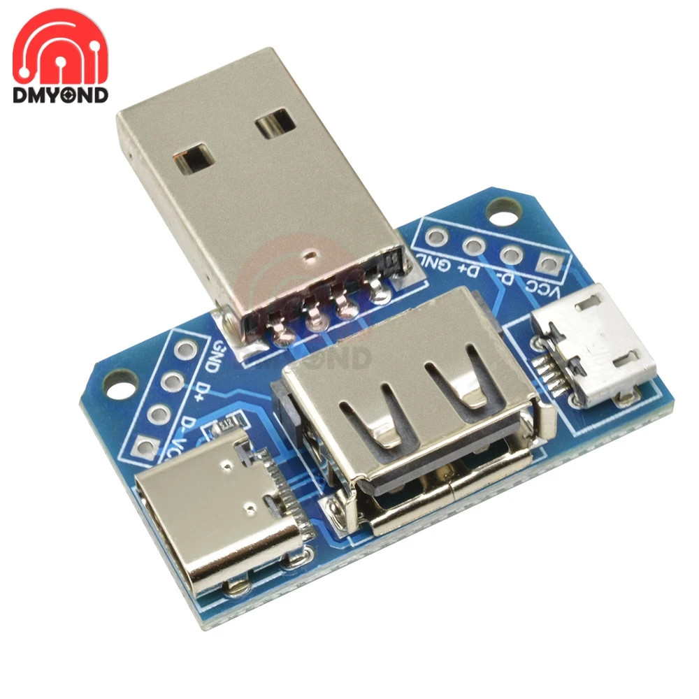 USB to MICRO to TYPE-C Adapter Board 4Pin 4P USB 2.54mm Male to Female Straight Plug Connector PCB Converter Breadboard Module