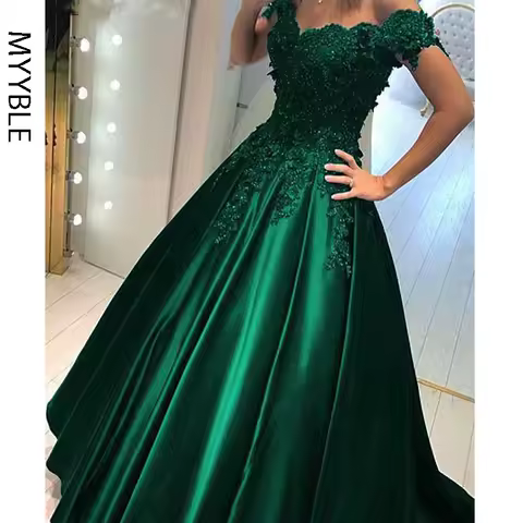 Customized Long Floor Length Formal Dress Robe De Soiree Elegant Green Evening Dresses Ball Gown Lace Sweetheart Evening Gowns