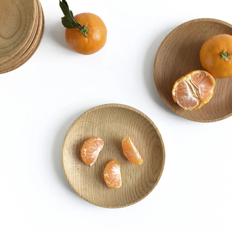 Japanese-style wooden tableware birch disc mini solid wood small disc tray snack plate round wooden dish