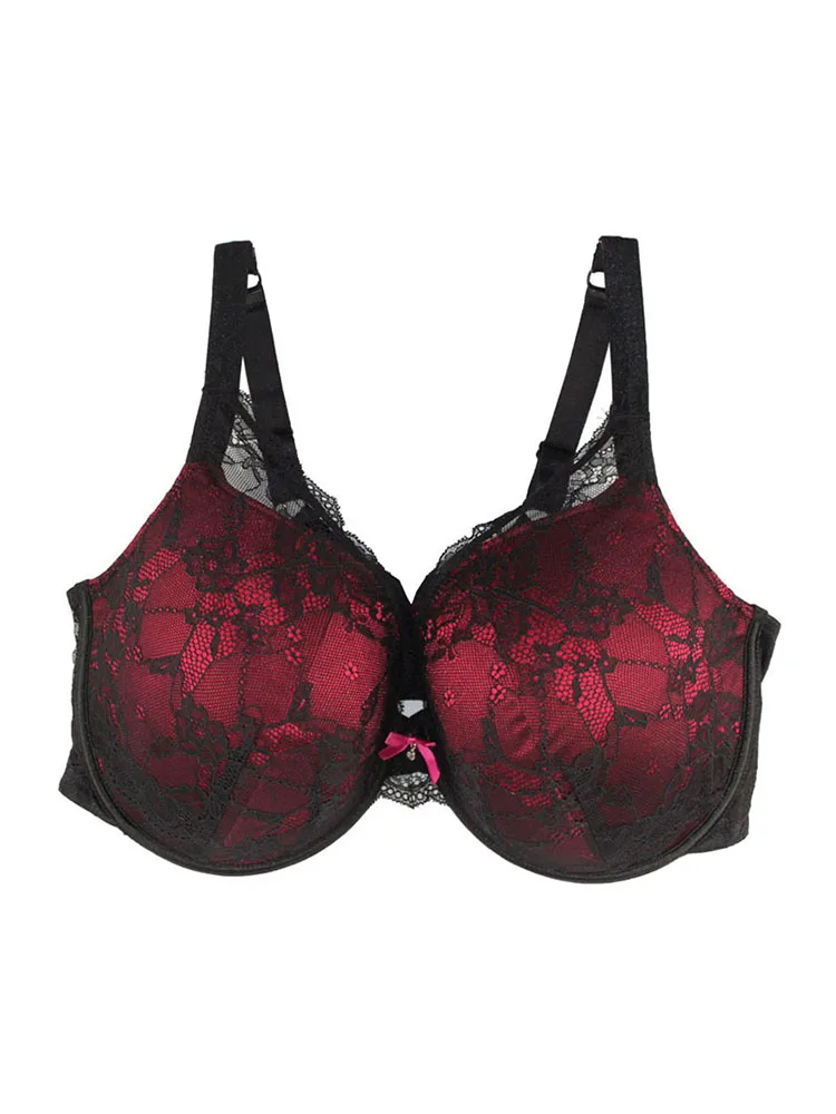 Super duży biustonosz dla kobiet czarny/czerwony kolor Push Up seksowny koronkowy biustonosz pełna miseczka 40C/42DD/44DD/46DD miseczka wysokiej jakości — zdjęcie 2