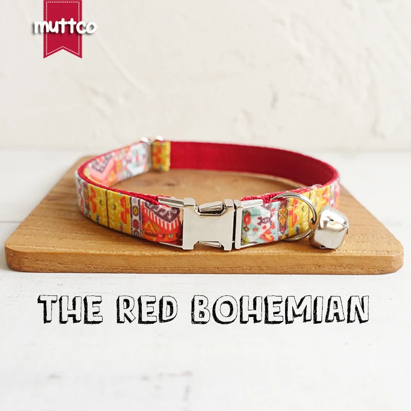 

10pcs/lot MUTTCO Retailing fashion handmade soft stubborn cat collar with THE RED BOHEMIAN 2 sizes UCC055