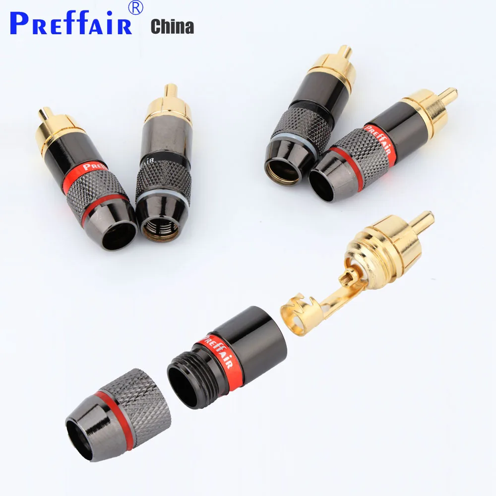 4Pcs Praffair  R1733 RCA Plug Gold Plated Male Double Self-Locking Lotus Wire Connectors Audio Adapter
