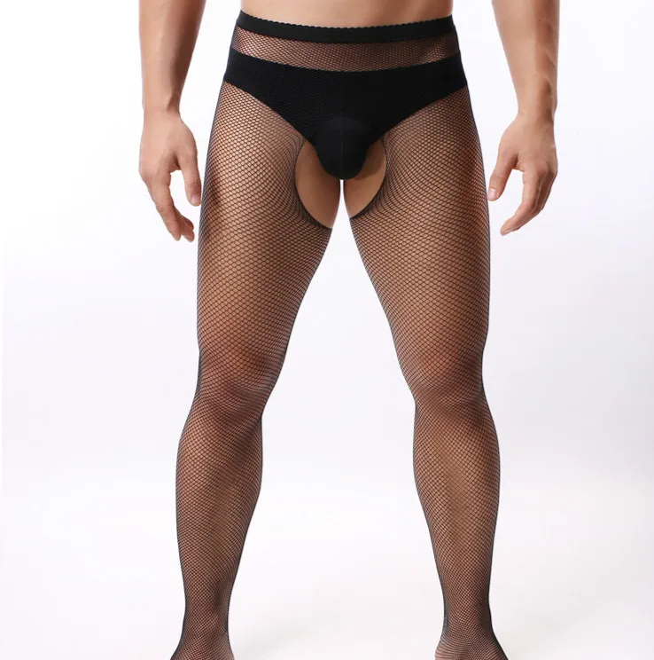 Collants sans entrejambe pour hommes, lingerie blanche sexy, bas résille, collants à entrejambe ouvert, sous-vêtements pour hommes, livraison directe