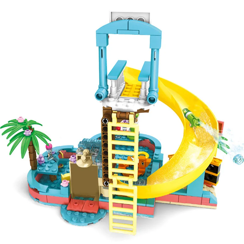 Friends Series 257Pcs Amusement Water Park Slide Model Building Blocks City Swimming Pool With Figures Bricks Toys Girl Kid Gift