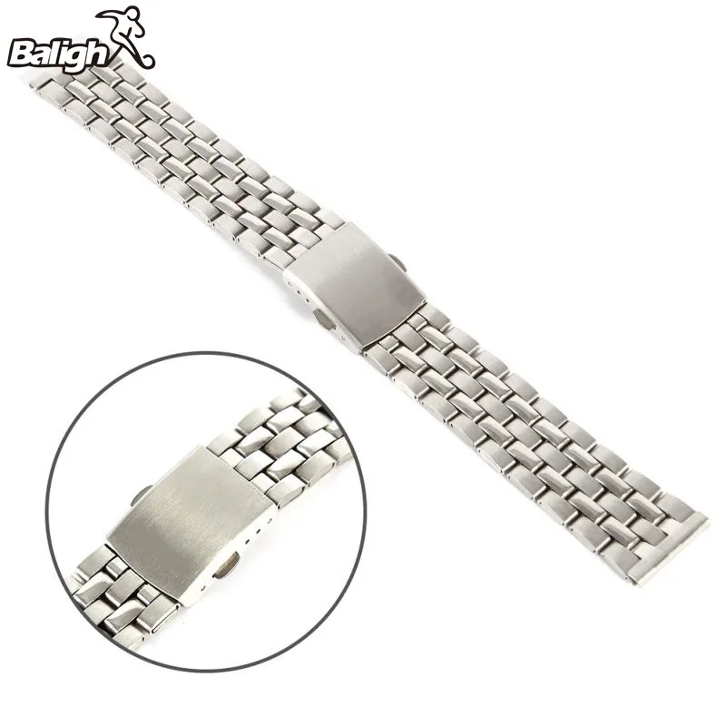 Stainless Steel Metal Strap Silver Watch Band Unisex Bracelet Watchbands Double Fold Deployment Clasp Watch Buckle 18 20 22mm