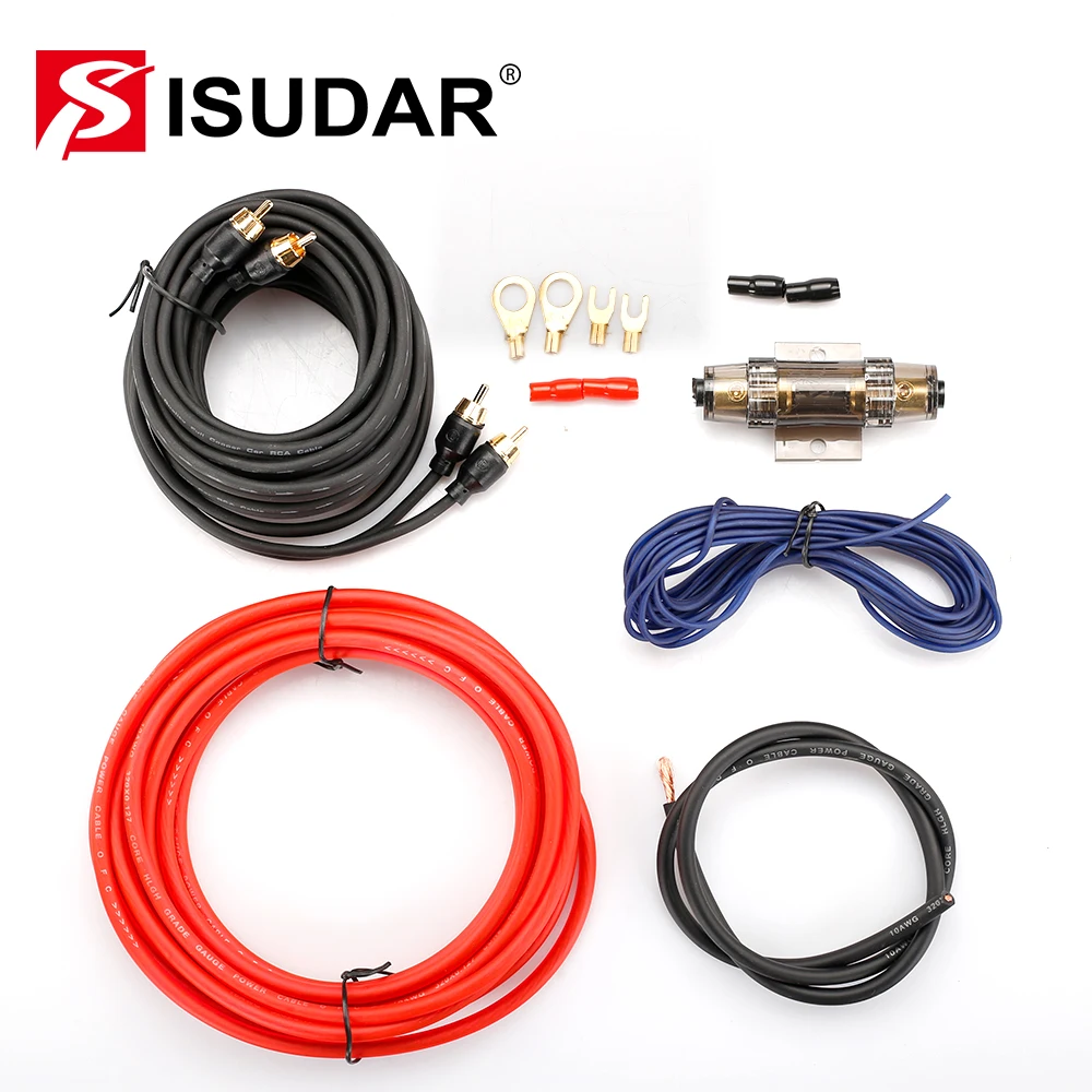 

ISUDAR 6/8/10 GA Pure Copper Power Cable Subwoofer Speaker Car Audio Wire Line Wiring Amplifier Installation Kit Fuse RCA