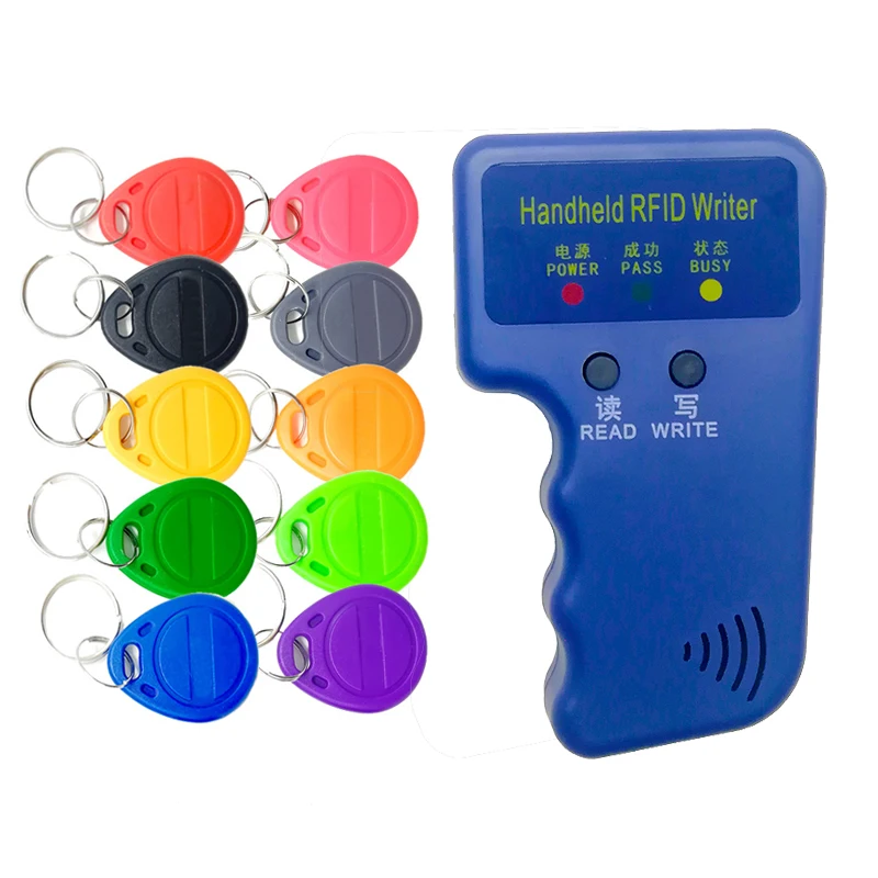 Draagbare 125Khz Em4100 Tk4100 Rfid Kopieerapparaat Schrijver Duplicator Programmeur Lezer 5 Stuks Em4305 T5577 Herschrijfbare Id Keyfobs Tags