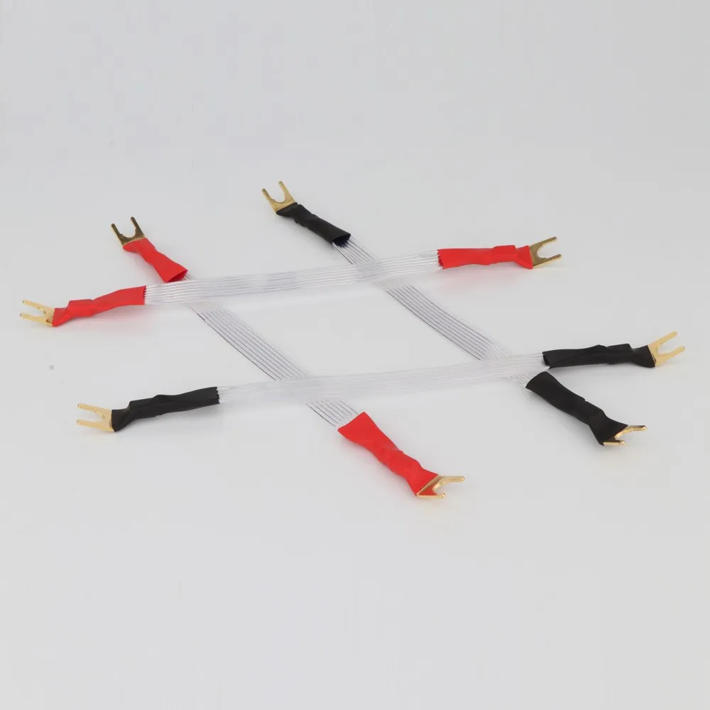 

4Pcs 15cm Flat Silver Jumper Cable Banana To Spade Bridge Cable Preffair Silver Plated Jumper Cable DIY Audio Speaker Wire