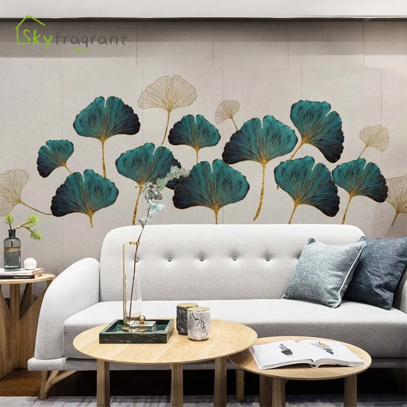 Large Ginkgo Leaf Wall Stickers For Living Rooms Home Bedroom Background Wall Decor Self Adhesive Plant Vinyl Sticker Wallpapers