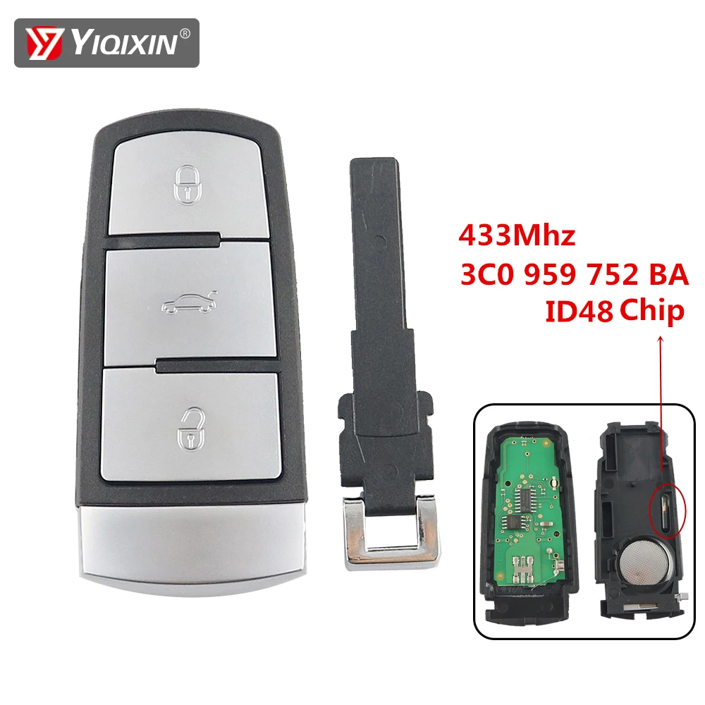 YIQIXIN 3 Buttons Remote Car Key For Volkswagen For VW Passat B6 B7 B7L CC R36 Maogotan B5 433Mhz ID48 Chip 3C0 959 752 BA