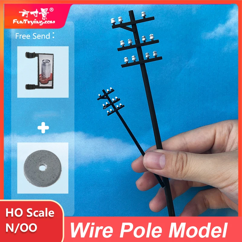 FunTrying 1:76/1:87/1:160 power line pole,OO/HO/N scale utility pole,miniature model,model railroad, architectural models