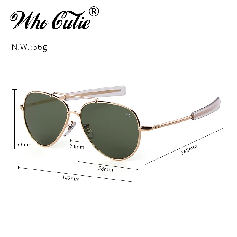 WHO CUTIE American Optical Sunglasses Men Brand Designer High Quality Gold Frame Sunnies AO Pilot Sun Glasses Male Shades OM288