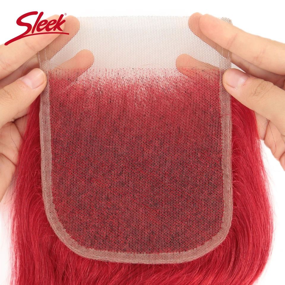 Sleek-extensiones de pelo ondulado brasileño para mujeres negras, mechones de pelo Remy con cierre, Color rojo, Rubio visón