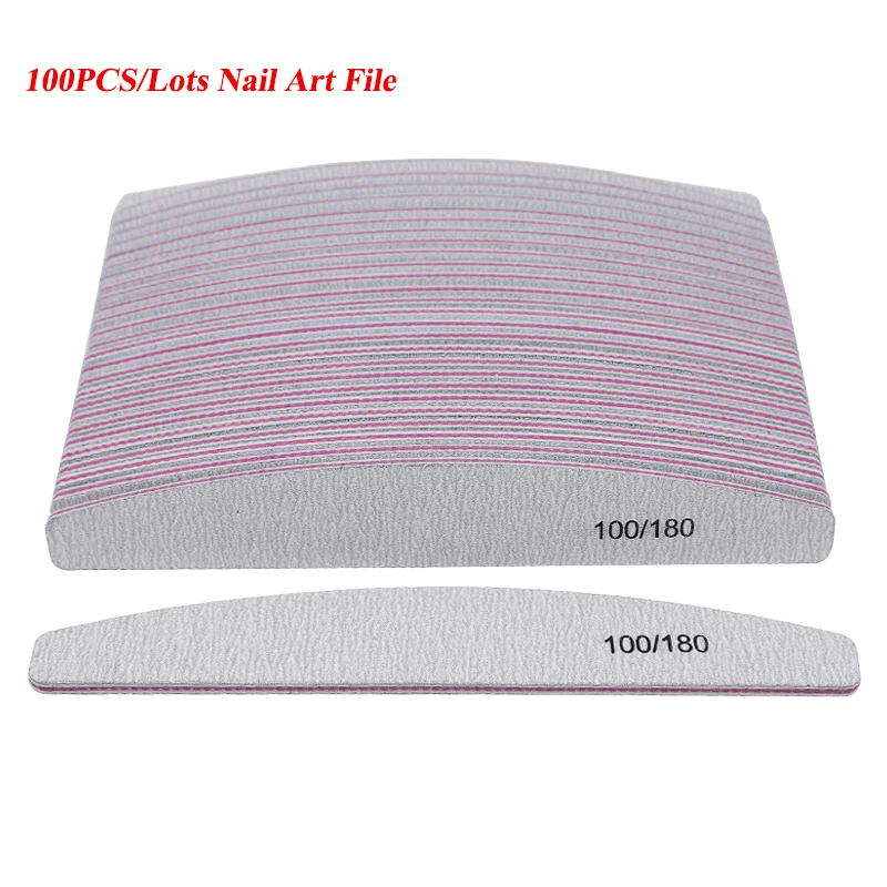 

100Pcs/1bag 100/180 Nail Files Half-Moon Nails Accessoires Pedicure Manicure Buffers Nail Care Tools