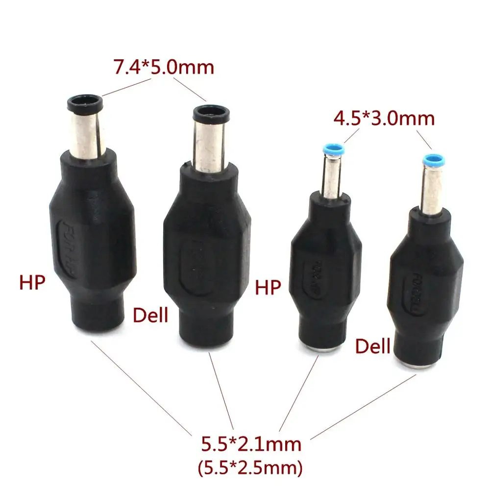 4Pcs/lot 4.5 x 3.0 mm 7.4 x 5.0 mm DC Male to 5.5 x 2.1mm DC Female Power Plug Adapter Connector with chip for DELL for HP