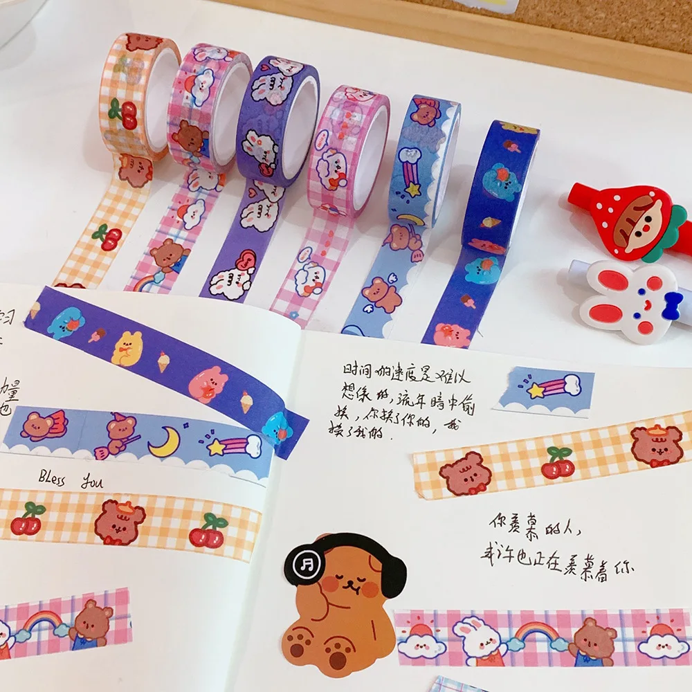 MINKYS-cinta adhesiva decorativa Washi para diario, bonito oso, conejo, regalo Kawaii, papelería escolar, 5M, recién llegado