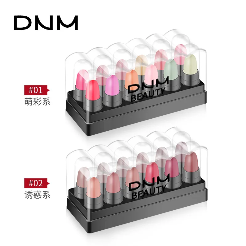 Dnm Set 12-Color Lipstick Boxed Velvet Fog Surface Lip Gloss Matte Color Changing Gilding Jelly Peach Blossom Makeup