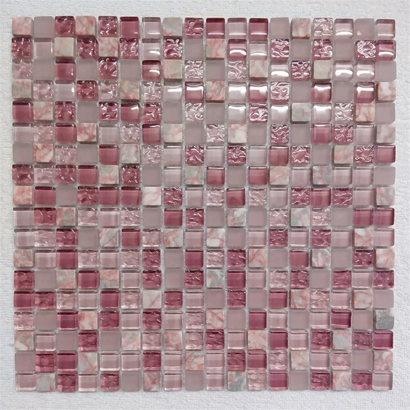 Romantic Pink Dark and Fade Color Crystal Glass Agate Stone Mosaic Tile for Home Decor Bathroom Wall Restaurant Counter Outdoor