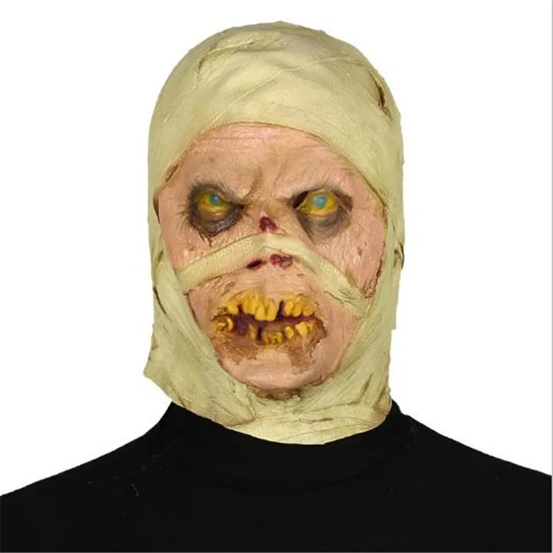 

Hot Halloween Mummy Mask Latex Scary Rubber Headgear Horror Mascaras De Latex Realista Mummified Pinhead Demon Parasite Masks