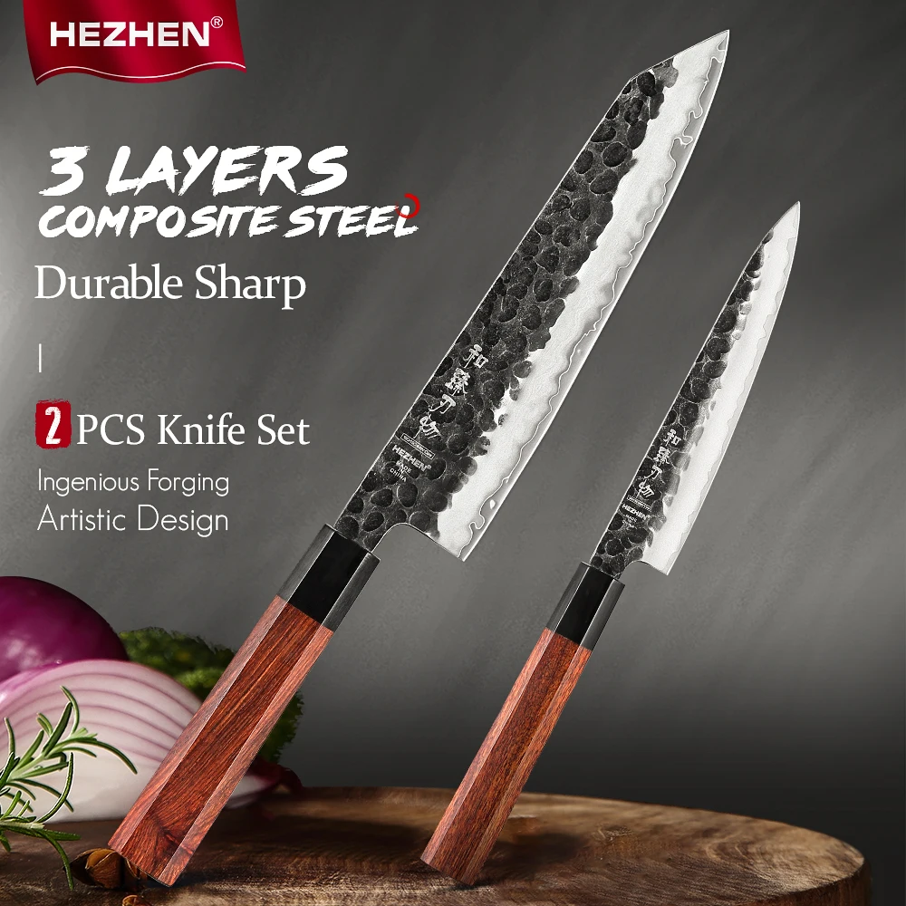 

HEZHEN 2PC Knife Set Chef Utility Stainless Steel Sharp Cook Knives Tools Beautiful Gift Box Slice Kitchen Knives