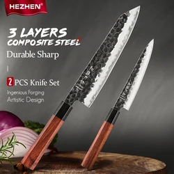 HEZHEN 2PC Knife Set Chef Utility Stainless Steel Sharp Cook Knives Tools Beautiful Gift Box Slice Kitchen Knives