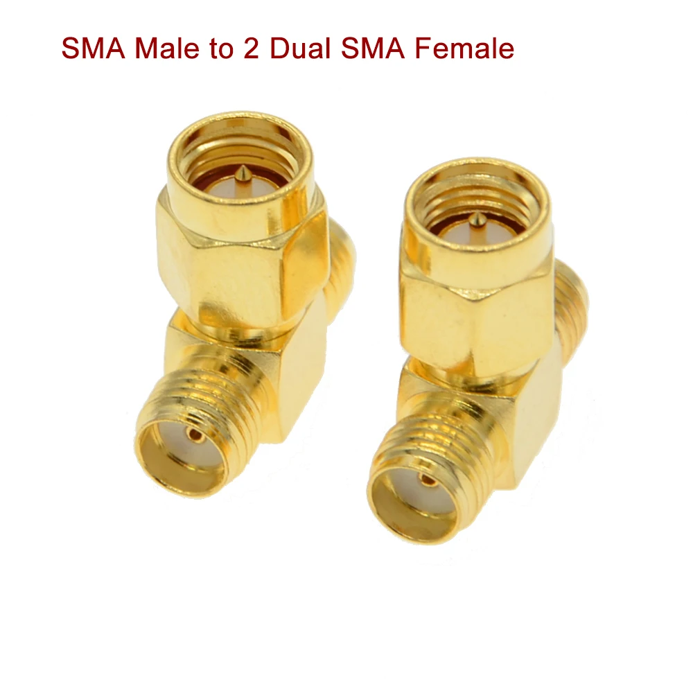 2 PCS/lot T Type SMA Male Plug to 2 Dual SMA Female Jack Triple T RF Coax Adapter Connector 3 Way SMA Male to 2 Female Adapter