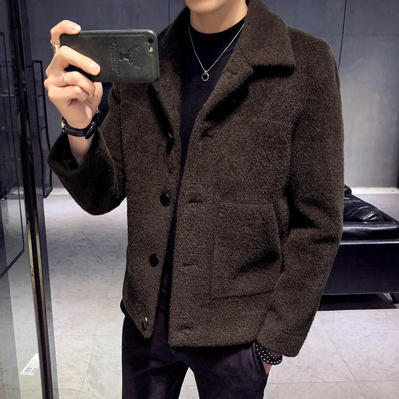 Autumn 2022 Winter Men's Wool Coats New Fashion Turn-down Collar Thick Warm Woolen Coat Male Casual Trench Coat Overcoat B617