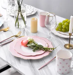 Brief Tableware Gold Edge Irregular Ceramic Plate Floral Shape Porcelain Steak Salad Dessert Dish Tray Household Dinner Plate