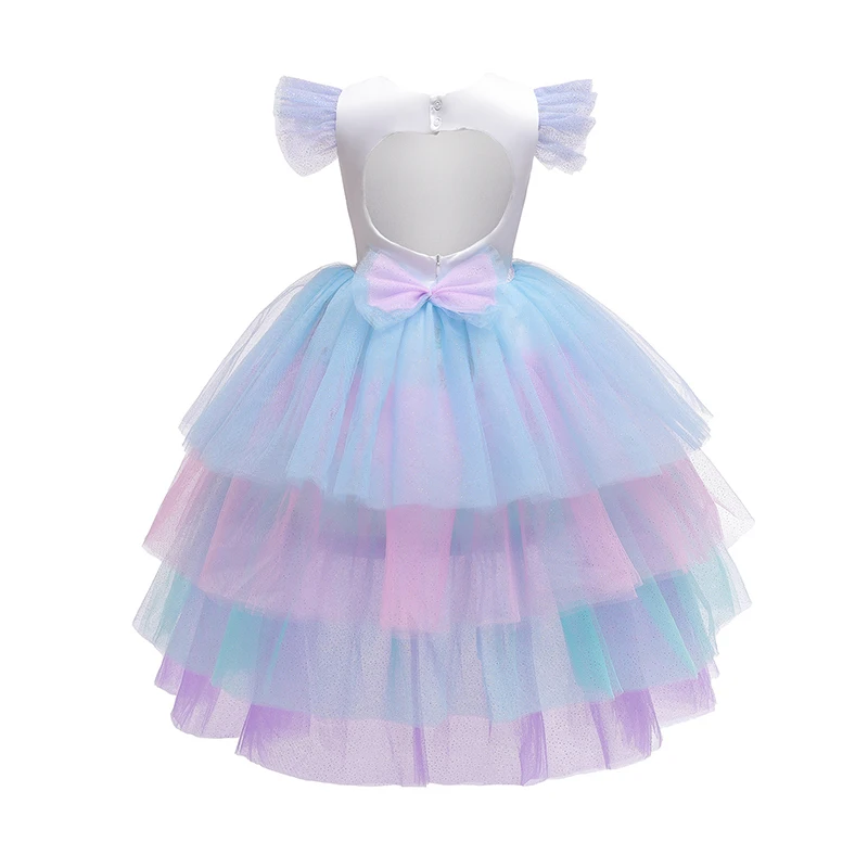 Unicorn Dress For Girls Birthday Party Costume Christmas Princess Dress With Long Tail Kid Anniivesary Clothes Backless Vestidos