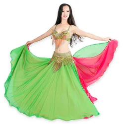 Formato S-XL Delle Donne di Prestazioni Dancewear Professionale 3pcs Vestito Del Reggiseno Della Cinghia del Pannello Esterno Lungo Orientale di Perline Danza Del Ventre Costume