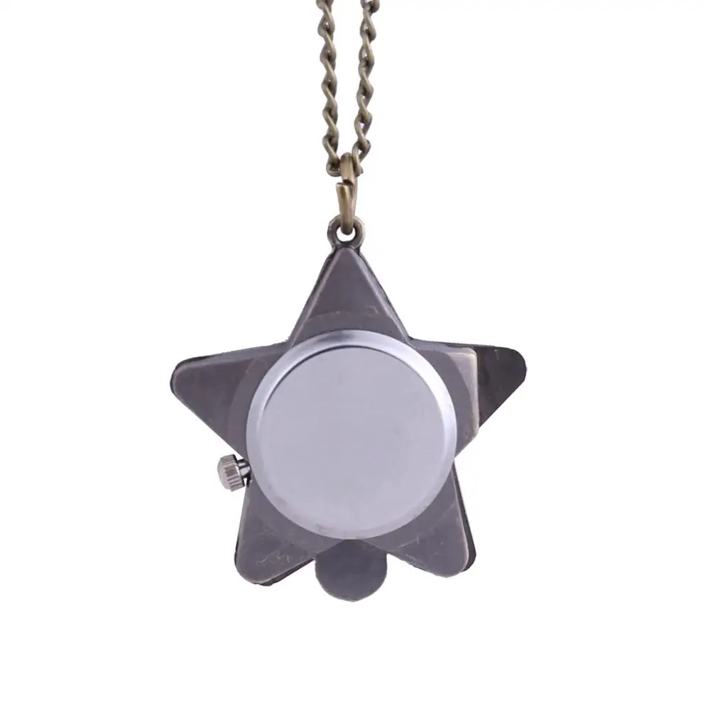 6038Retro Trend Creative Star Vorm Open Cover Zakhorloge Gift Lucky Lucky Brief Klok Met Ketting