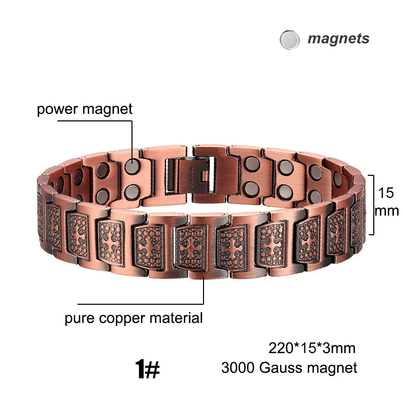 Men Magnetic Health Bracelet Pure Copper Power Energy Bracelet For Men Blood Pressure Magnets Bangles Wholesale