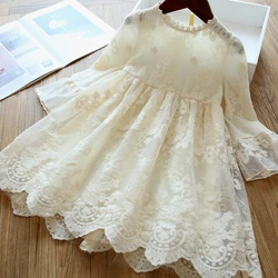 2024 Winter Autumn Princess Dress For Girls Kids Lace Casual Dress Flower Girls Dress Wedding Party Vestidos Children's Clothing