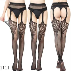 Women's Sexy Solid Striped Elastic High Waist Transparent Stockings Lingerie Garter Fishnet Pantyhose Open Crotch Tights