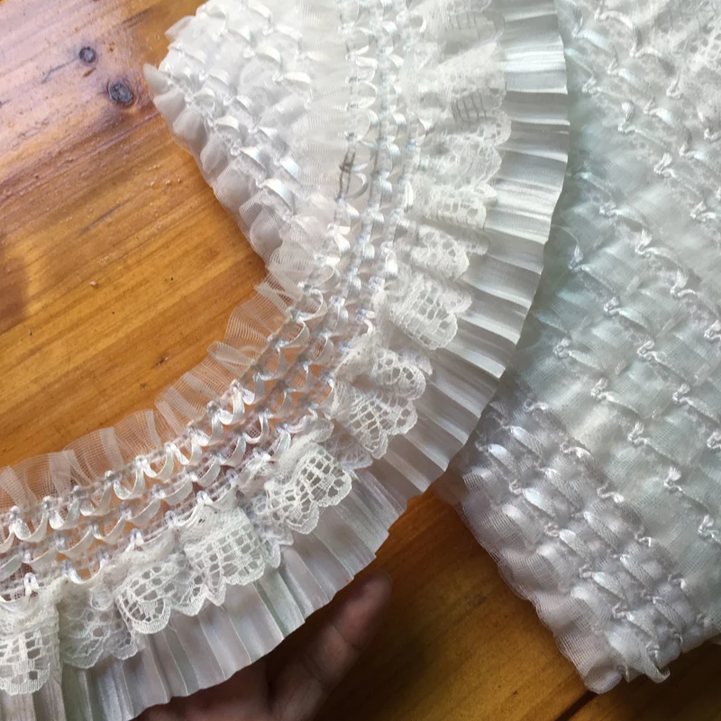 Cinta de encaje bordado de 7CM de ancho, cinta elástica con volantes, cuello de costura, ropa, falda, sombreros, adornos DIY