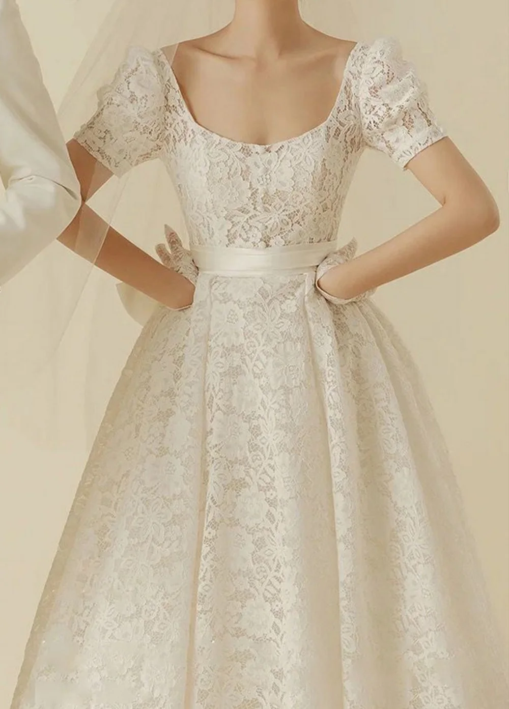 Elegant เกาหลีสแควร์คอชุดแต่งงาน A-Line ชุดเจ้าสาว Puffy เสื้อ 웨딩드레스 Lace Simple Vestidos De Novia Robe Mariée ด้วยโบว์