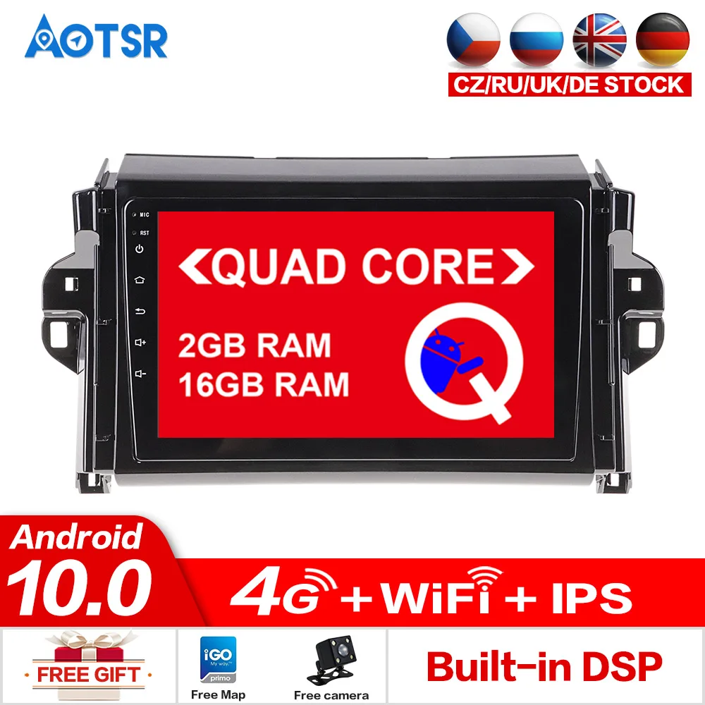 Android 10.0 16GB  Car GPS For Toyota Hilux 2015 2016 2017 2018 Wifi BT Navigation DVD 1 din Player Multimedia