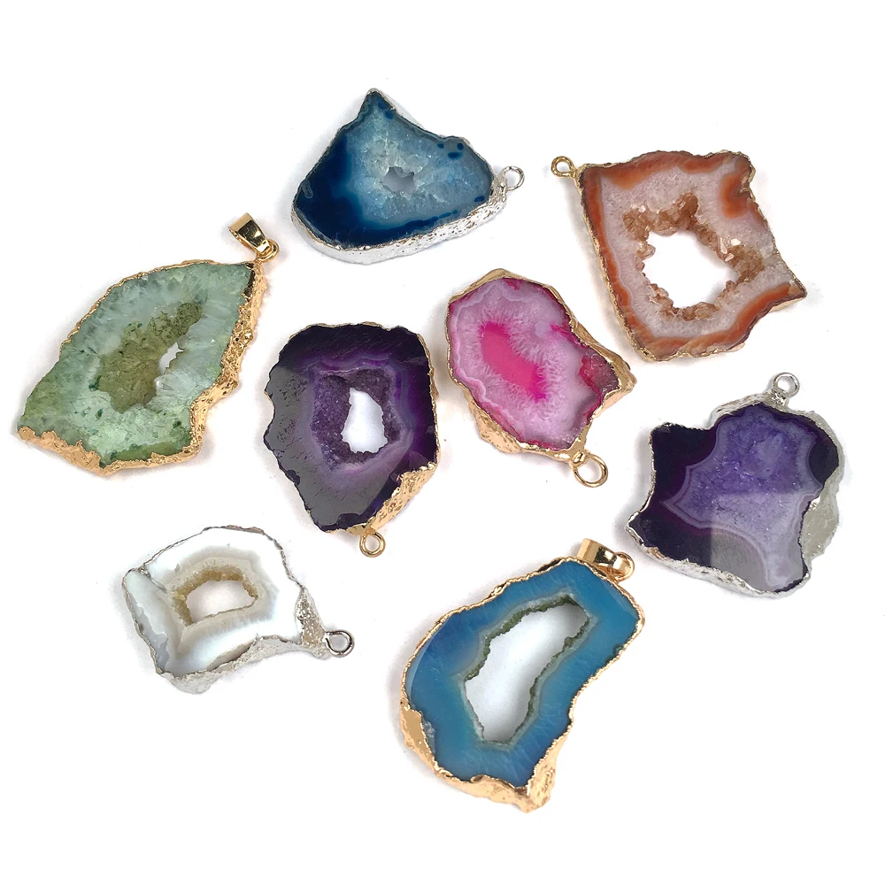 Natural Druzys Stone Onyx Charms Pendant Irrrgular Agates Crystal Quartz Pendants For Jewelry Making DIY Fit Necklaces