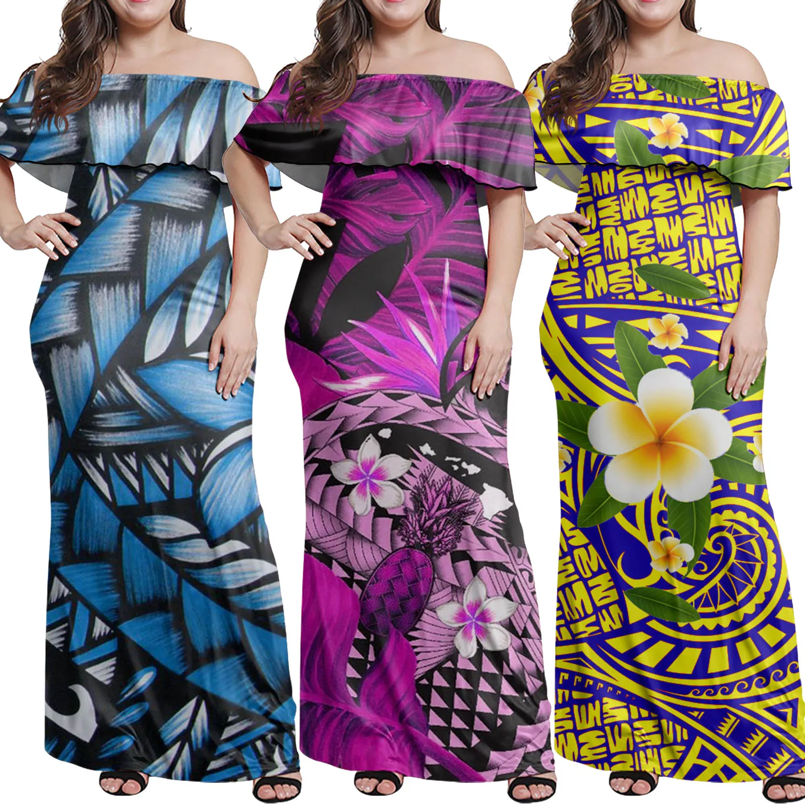 

HYCOOL Women's Elegant Bodycon Dress Women Polynesian Tribal Hawaii Flower Business Party Work Office Female Summer