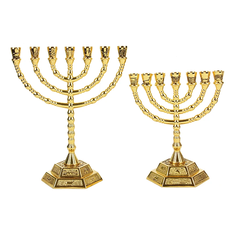 Israel Golden candle holder home decoration Candlestick church Christian Gifts Alloy Crafts 7 Baranch bougeoir religious jewelry