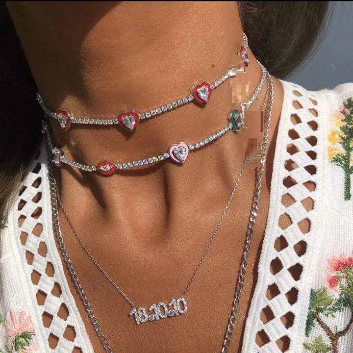 Rainbow Geometric Women Necklace 2MM 5A Cubic Zirconia CZ Tennis Chain Fashion Lady Chokers