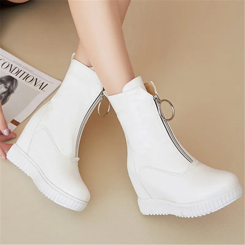 New Fall Boots Women White Wedges High Heels slip  fashion Booties Ankle Boots Women's Boots white black