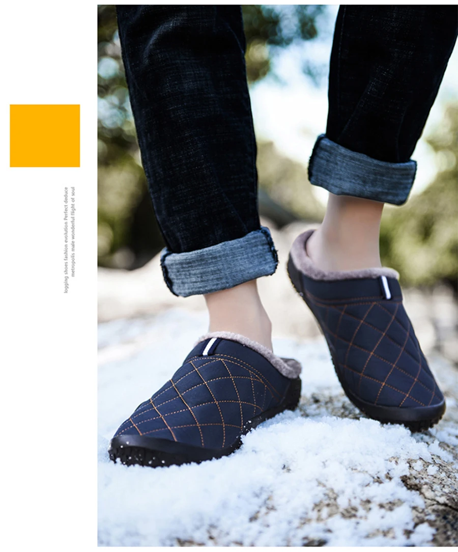 Slippers Men's Winter Outdoor Men's Shoes Waterproof and Cold-proof Non-slip Casual Shoes Men's Plush Warm Home Cotton Slippers